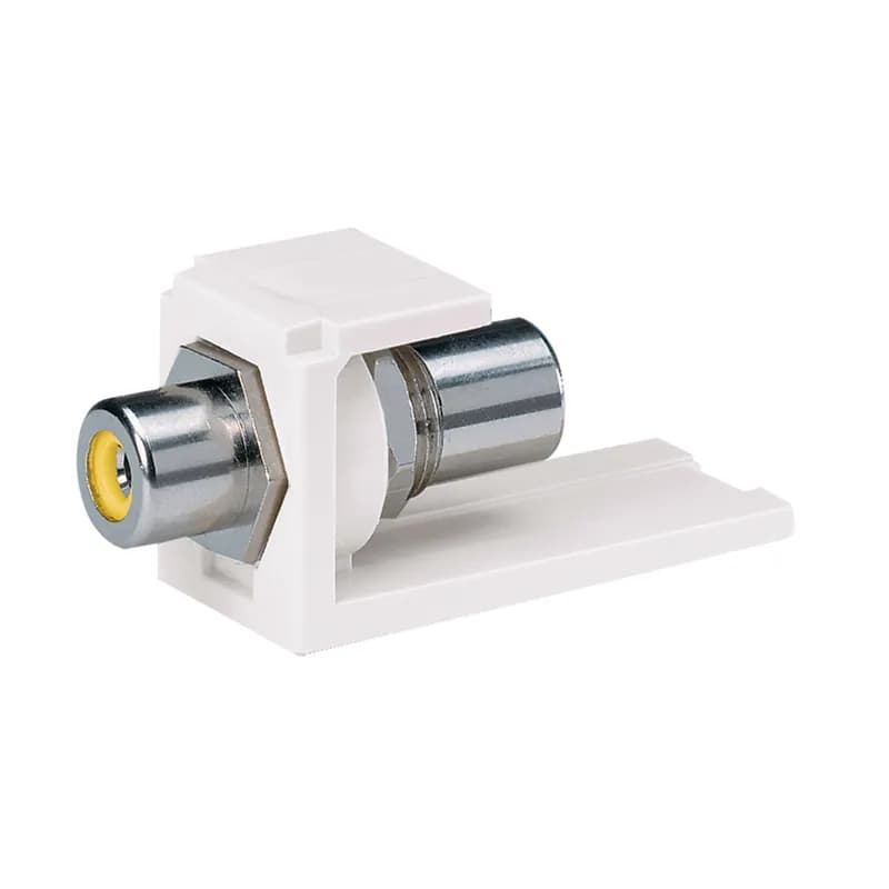 Module supplied with one RCA pass-through coupler with green insert, Electric Ivory.