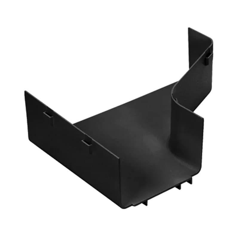 The fitting attaches any 12x4 FiberRunner Fitting or Channel to any 6x4 FiberRunner Fitting or Channel while transitioning to the right. It is black and made of ABS plastic. It accepts split cover FRRF126RSCBL.