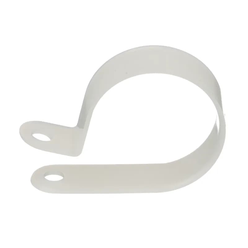 Fixed diameter cable clamp, heavy duty, #10 screw (M5), 1.19" (30.2mm) bundle, white, standard package.