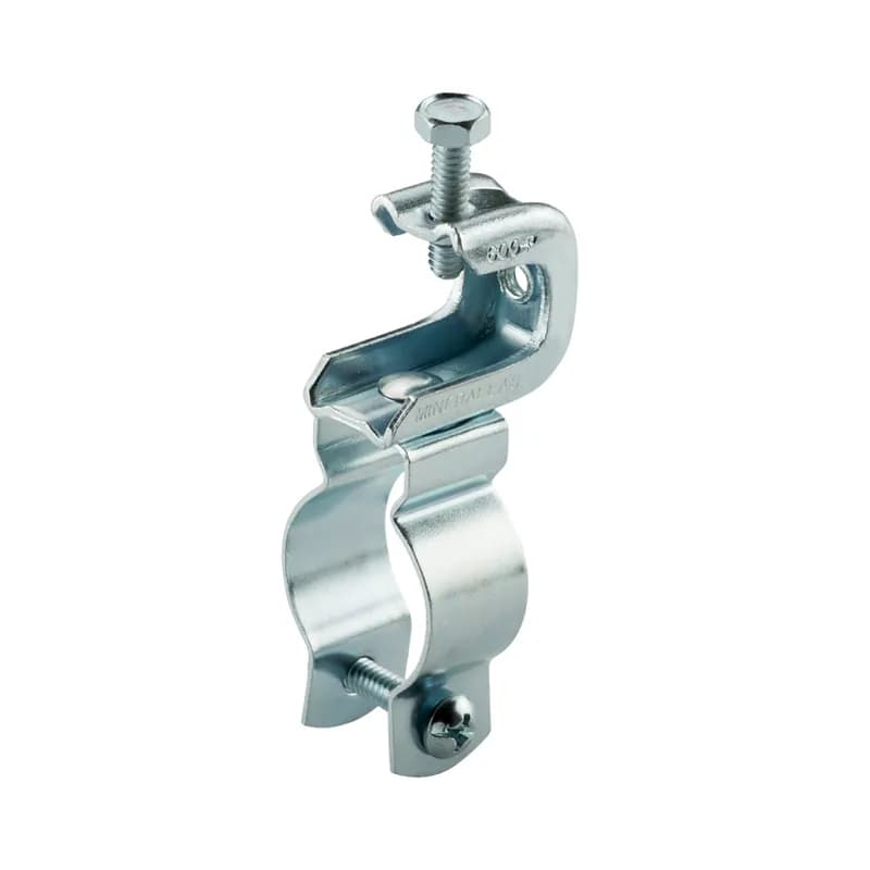 Screw-on beam clamp for up to 1/2" flange with 1 1/4" conduit clip.