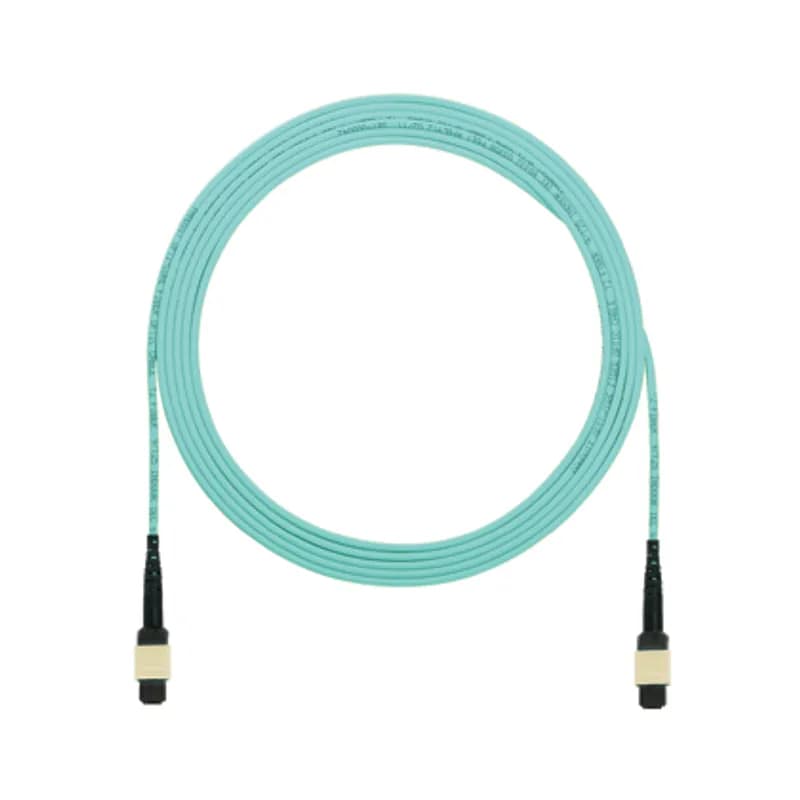 OM4+ Signature Core 50/125 m, 12 fiber, interconnect cable assembly, plenum rated, MPO female to MPO female, Method A, Ultra IL with no pulling eye, Aqua, 5 meters