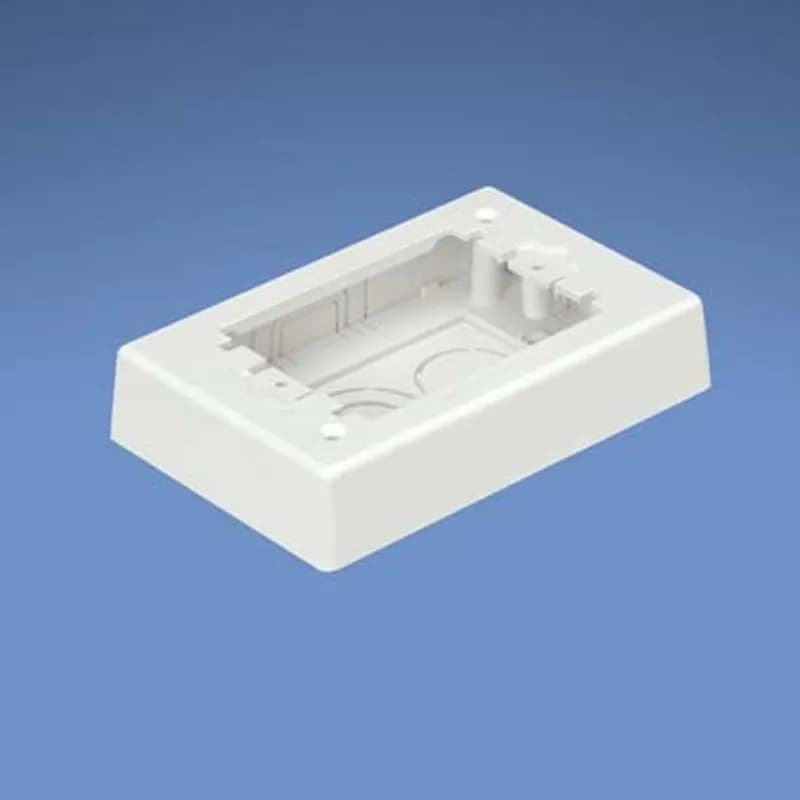 Single gang two-piece screw together extension outlet box. Box accepts Pan-Way Screw-On Faceplates or any NEMA standard single gang faceplate. For use with Pan-Way LD profile raceway. 4.99in L x 3.30in W x 1.00in H (126.7mm x 83.8mm x 25.4mm). Breakouts for 1/2in, 3/4in, or 1in diameter conduit, International Gray.