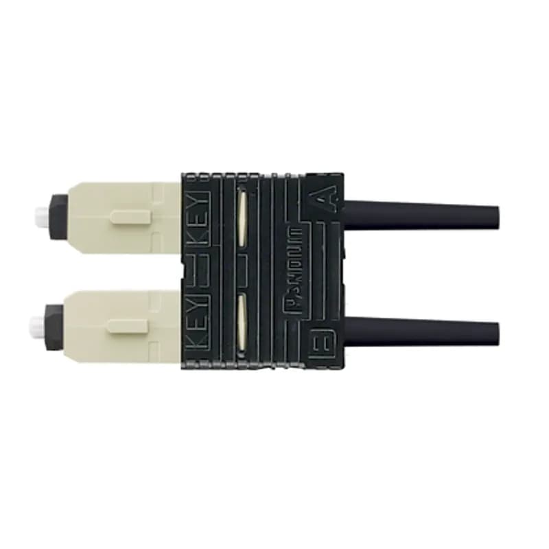 SC multimode duplex fiber optic connector for 900 m tight-buffered fiber installation.