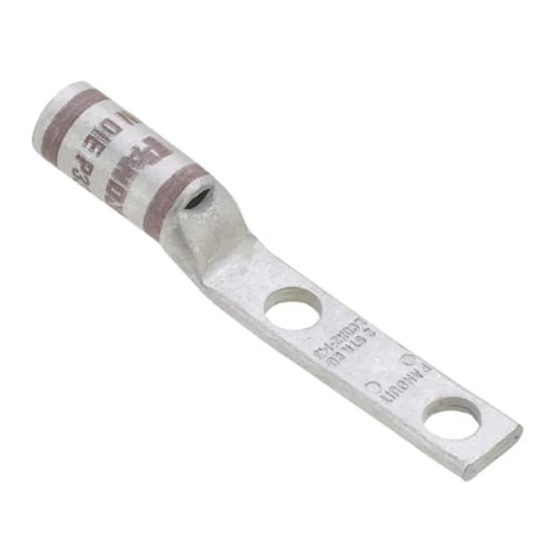 Two-hole, standard barrel with window, narrow tongue lug, 2/0 AWG wire, 5/16 stud hole, .63 hole spacing.