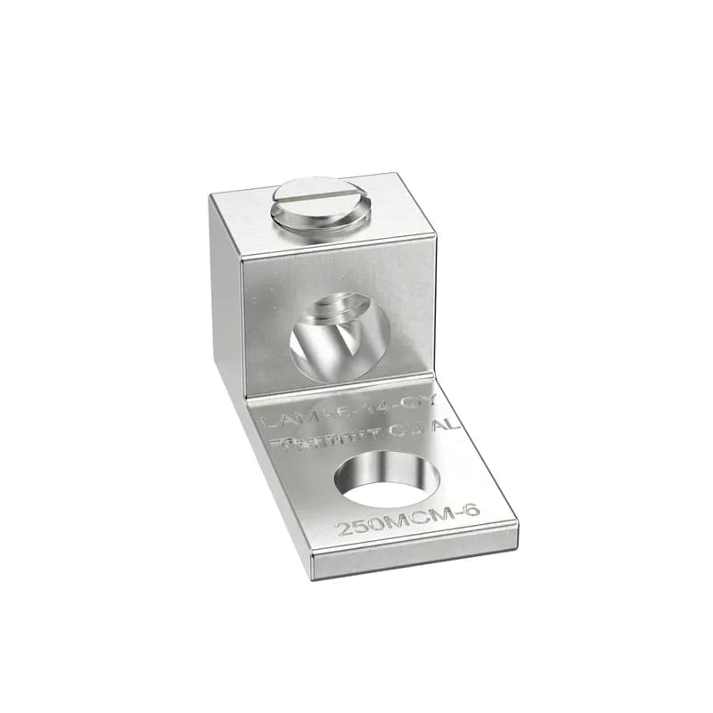 The LAMA6-14-QY Tin-Plated Aluminum Mechanical Connector, one-hole, single barrel, is made from extruded aluminum alloy to provide premium electrical and mechanical performance for wide wire range-taking capability that helps minimize inventory requirements. The plated steel or aluminum set screw provides a durable electrical contract between conductor and connector. UL Listed and CSA Certified for use up to 600 V and UL temperature rated 90 Degrees Celsius.