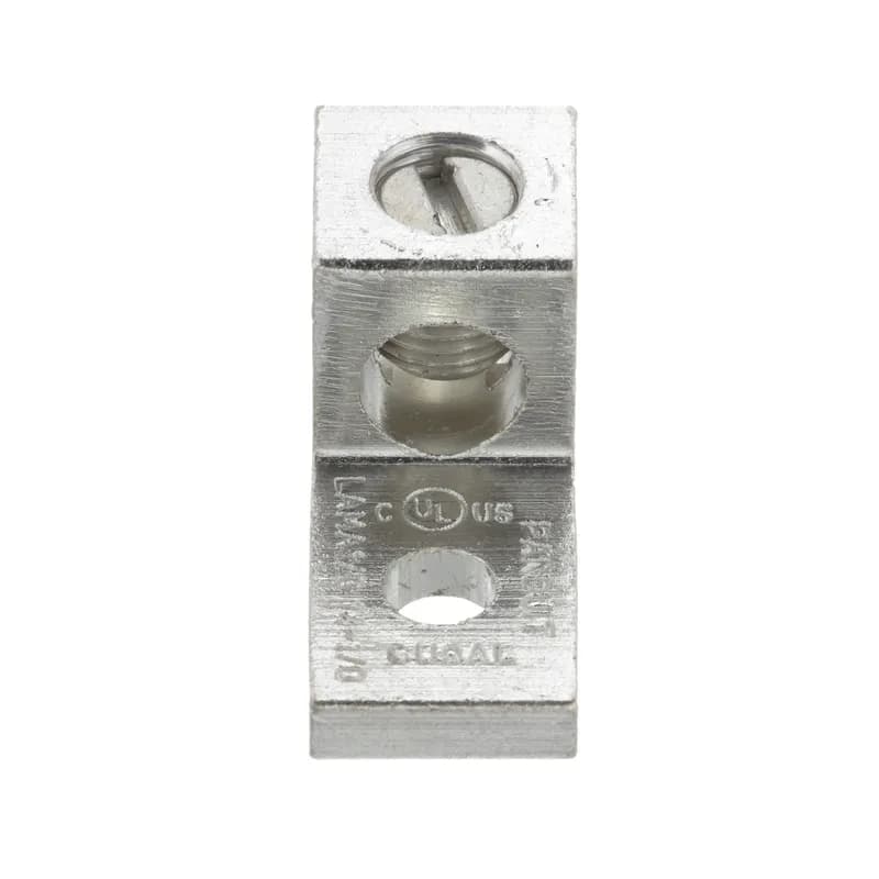The LAMA1/0-14-QY Tin-Plated Aluminum Mechanical Lug, one-hole, single barrel, is made from extruded aluminum alloy to provide premium electrical and mechanical performance for wide wire range-taking capability that helps minimize inventory requirements. The plated steel or aluminum set screw provides a durable electrical contract between conductor and Lug. UL Listed and CSA Certified for use up to 600 V and UL temperature rated 90 Degrees Celsius.
