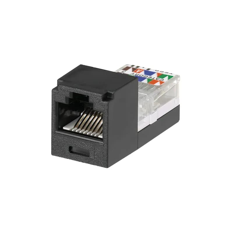 The Mini-Com Cat 3 UTP RJ45 Leadframe Jack Module is designed to terminate 4-pair, 22-24 AWG twisted pair cable. Each module is 100% factory tested for continuity. Contacts are plated with 50 microinches of gold for superior performance. Jack modules are compatible with Mini-Com Modular Patch Panels and Faceplates. The jack module is Black.