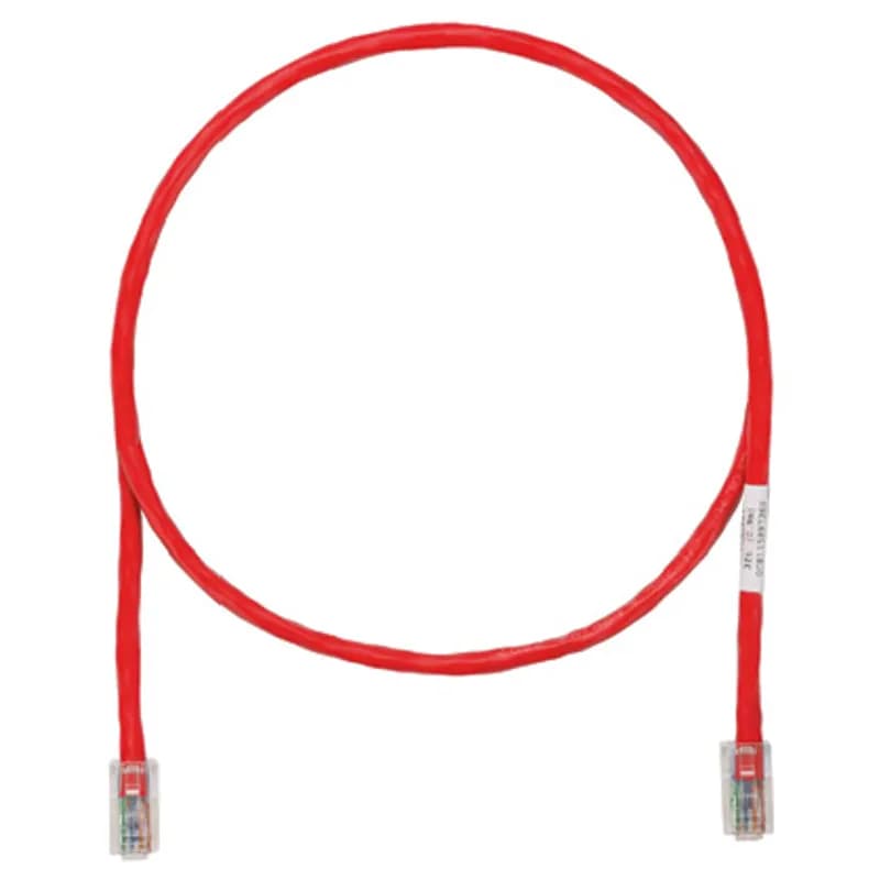 Category 5e, UTP patch cord with Pan-Plug Modular Plugs on each end. Red, 18 ft.