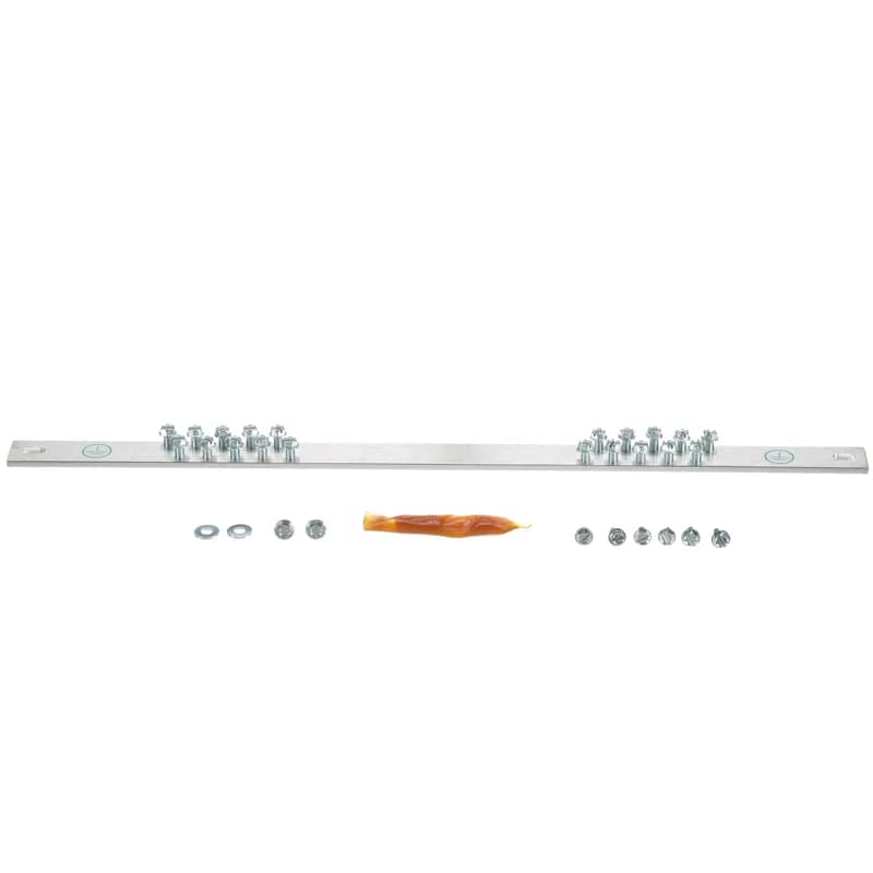 The RGRB19U Grounding Busbar is tin-plated with twenty holes designed for flexibility in mounting with twenty #12-24 x 1/2" hex head screws installed.