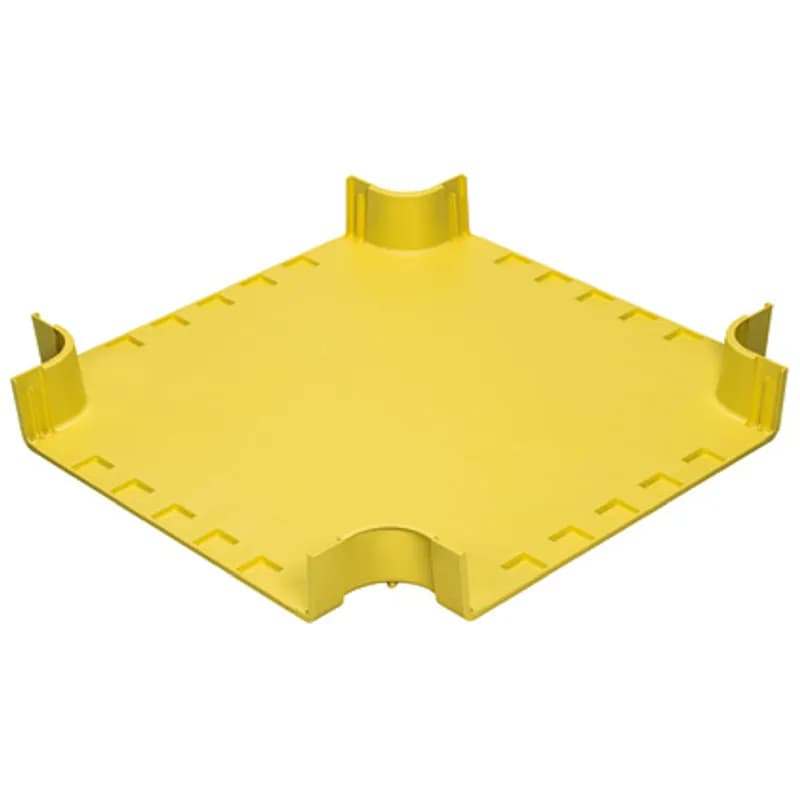 Attaches to 24x4 channel and/or fittings to create a horizontal four way cross intersection with two 24x4 exits. Accepts optional split cover FRFWCCV24YL.