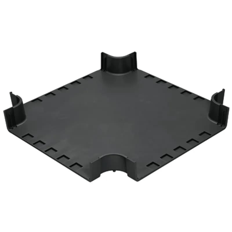 Attaches to 24x4 channel and/or fittings to create a horizontal four way cross intersection with two 24x4 exits. Accepts optional split cover FRFWCCV24BL.