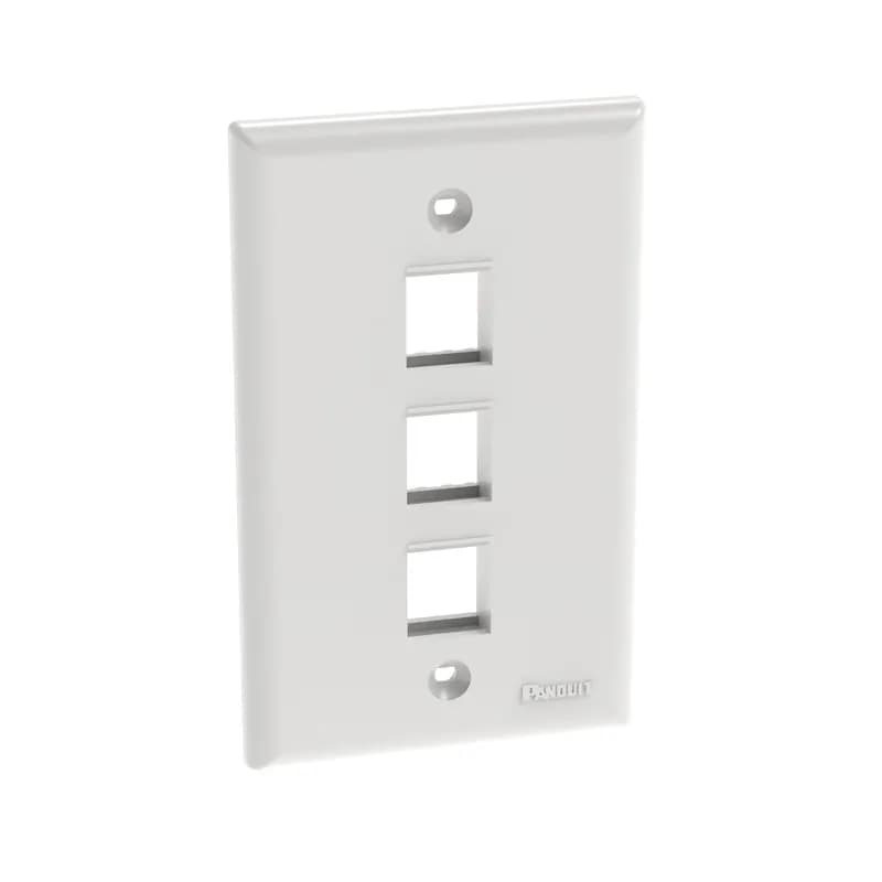 Panduit NK3FNWH - The NetKey Faceplate accepts three keystone modules. The faceplate is single gang and mounts to a NEMA standard single gang opening. The faceplate can be identified with an adhesive label, and is white.