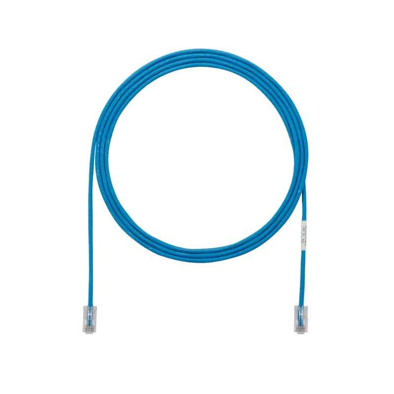 Category 5e performance, 28 AWG UTP patch cord with Pan-Plug Modular Plugs on each end. Blue. 12 ft.
