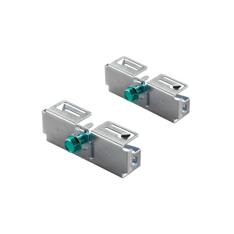 The electro zinc-plated straight splice connector in silver is 1.57" (39.8 mm) high and quickly joins two 8" (203 mm), 12" (305 mm), or 18" (457 mm) wide Wyr-Grid Pathways together. A thread cutting screw pierces through the paint of adjacent pathway sections to provide a completely bonded connection, ensuring electrical continuity between the pathways. The package contains two components needed to join two pathway sections.