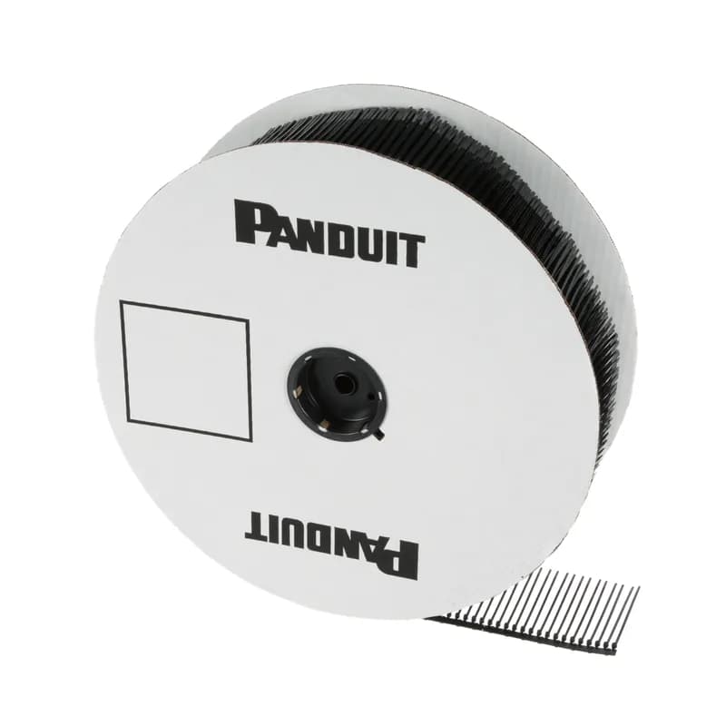 Panduit PLT1M-XMR30 continuously molded cable ties provide constant feeding for high productivity and reduced downtime due to fewer reel changes. Miniature cross section, 4.0 (102mm) cable ties for use with PAT1M4.0 system. Made of Heat Stabilized Nylon 6.6, are black in color and come 5,000 ties per reel.