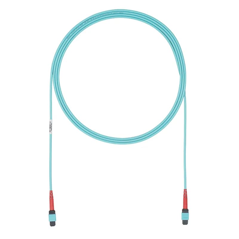 OM3 24 fiber, Interconnect, Plenum, 24F MPO Female to 24F MPO Female, Method A, Optimized IL, 48 ft, Aqua