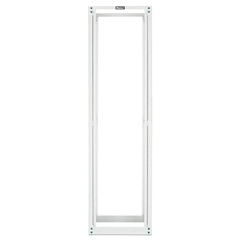 Panduit R4P42CNWH - The 4-Post rack combines the stability of a cabinet with the accessibility of an open rack to deliver maximum flexibility. The 45 RU rack is 23 inches wide overall (with 19 inch standard EIA mount) and 41.5 inches deep, with adjustable mounting rails that have cage nut EIA universal mounting hole spacing, and printed numbering. A range of cable managers and accessories work with the rack. The rack is UL listed for 2,500 pounds and is made of welded steel. The rack is white.