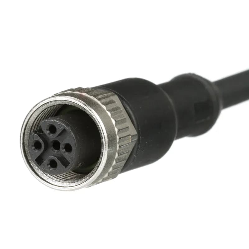 The IndustrialNet M12 A-Code Overmolded Cordset has a single preterminated female straight connector. It is wired according to the IEC 61076-2-101 standards. The cordset is constructed of 22 awg unshielded industrial grade PUR cable. The cordset has 4 pins, is 2 meters, and is Black.