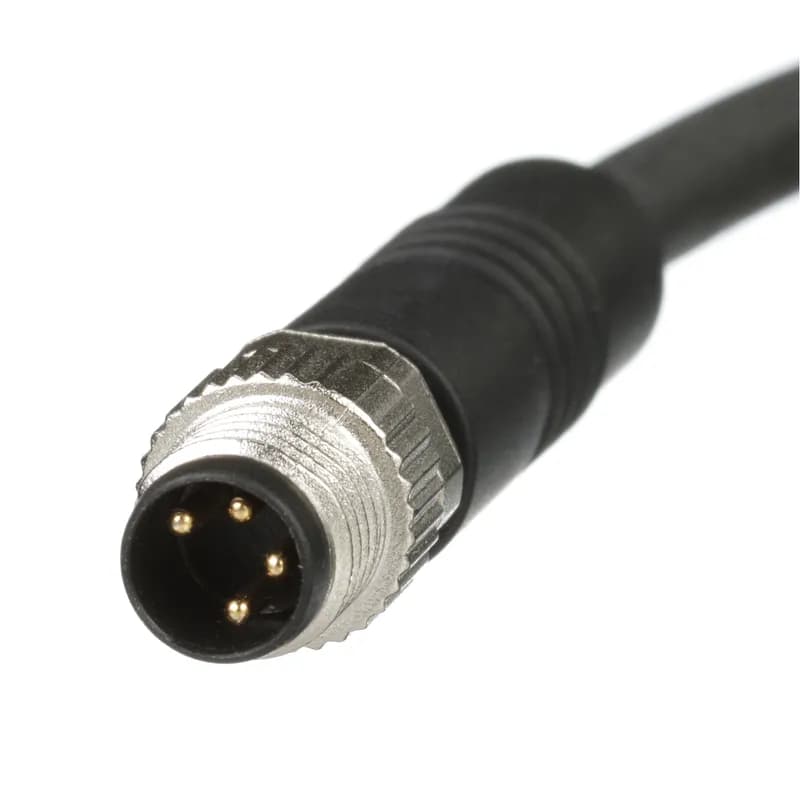 The IndustrialNet M8 A-Code Overmolded Cordset has a single preterminated male straight connector. It is wired according to the IEC 61076-2-101 standards. The cordset is constructed of 22 awg unshielded industrial grade PUR cable. The cordset has 4 pins, is 5 meters, and is Black.