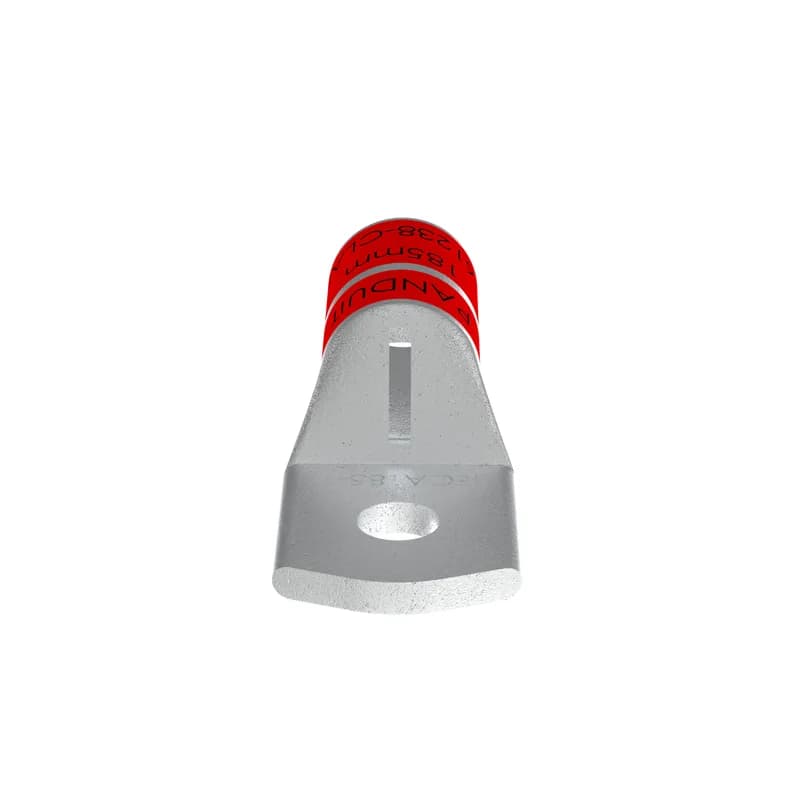 The LIECA185-12-X Tin-Plated Copper Compression Metric Lug, one-hole standard barrel, has beveled wire entry for fast and easy installation. The inspection window aids to visually assure full conductor insertion and the tin-plated material helps to inhibit corrosion. Connectors are IEC 61238 Class A approved.
