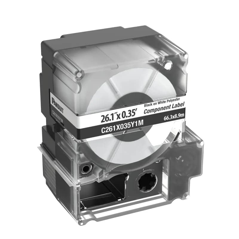 The C261X035Y1M Non-Adhesive Polyester Component Label Cassette includes both Label Material and Ribbon for easy changeover. Die-Cut labels designed to provide maximum aesthetic quality and appearance for identifying Mini-Com 4-port identifier.