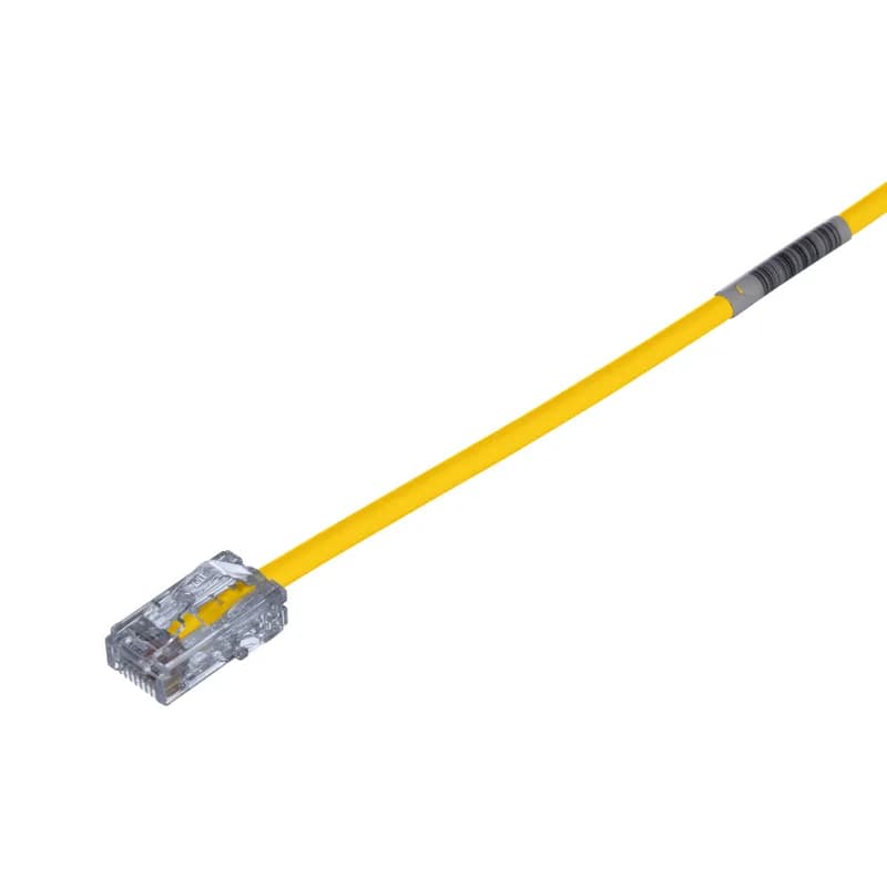 The TX5e Cat 5e UTP Patch Cord is constructed of 28 AWG, unshielded, twisted pair, stranded, CM cable with Pan-Plug modular plugs on each end. The use of 28 AWG cable ensures that this patch cord has a small diameter, making it easy to install and work with. The patented tangle free latch prevents snags and provides easy release saving time on frequent moves, adds, and changes. The patch cord is 25 feet in length and yellow.