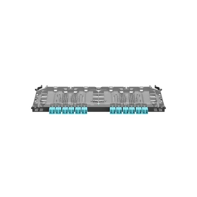 FlexCore Front Access ODF Fiber Optic Splice Cassette, Signature Core (OM4+) 24-fiber LC Duplex to Discrete Pigtails, Ultra IL