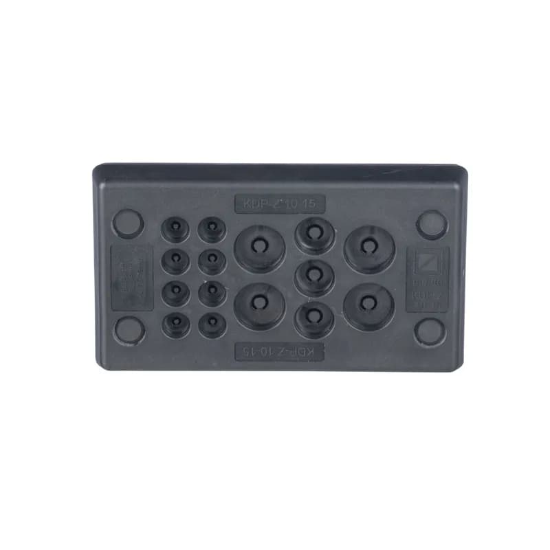 Membrane plate cable entry system offers a good strain relief while maintaining IP/NEMA ingress sealing rating. The CESUM3-C15 is a Rectangular Un-Terminated Cable Entry System, 4.1" (103 mm) Long, with 8 Openings 0.12" (3.0 mm) to 0.31" (8 mm), 3 Openings 0.20" (5.1 mm) to 0.35" (9.0 mm), 4 Openings 0.3" (7.5 mm) to 0.47" (12.0 mm). Color is Black. Standard Package Quantity is 1 PC.