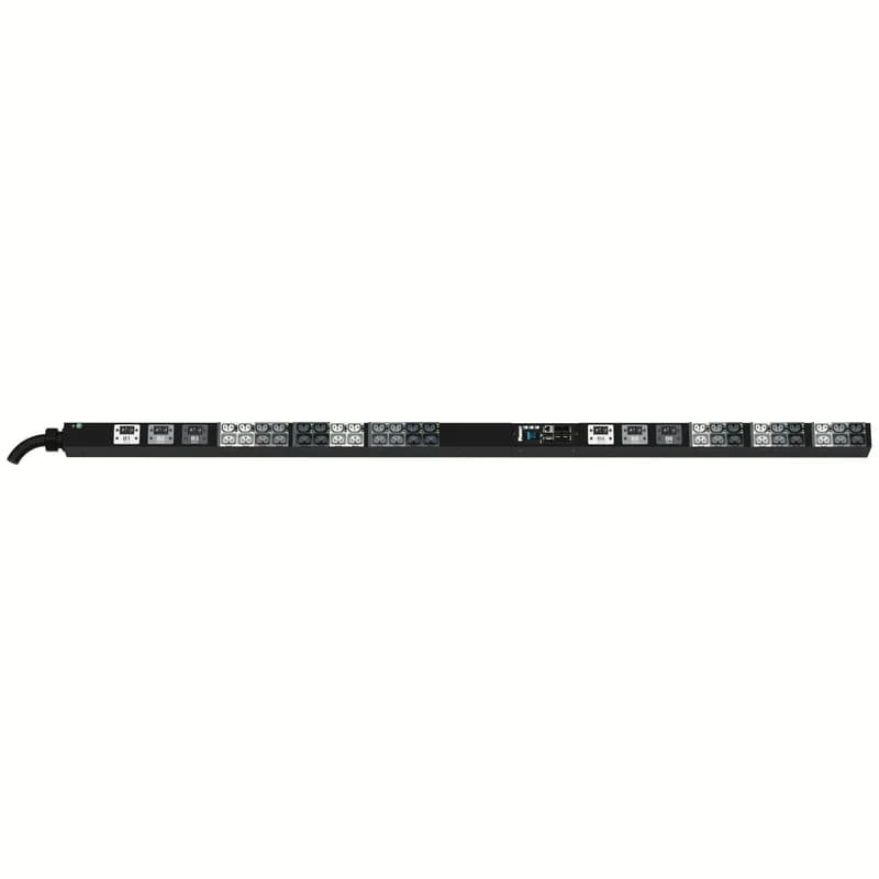 This Panduit G5 Monitored Switched PDU features (21)C13/C15, (21)C13/15/C19/C21 outlets. This PDU is designed with combination outlets which allows the receptacle to be used as an C13/C15/C19 or C21 outlet. It is a 60 amp 208V three phase PDU with an IEC 60309 3P+E 9h 60A (IP44) input plug and a 10 foot (3m) power cord.