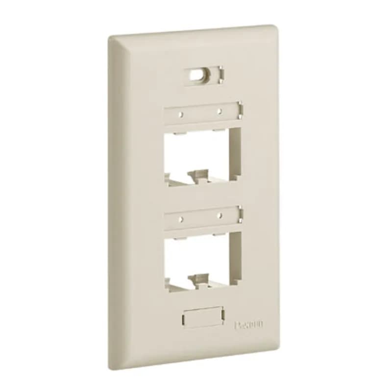 Mini Com Ultimate ID Classic series single gang vertical faceplate accepts four Mini-Com Modules, includes label pockets. International Gray. LABELS NOT INCLUDED