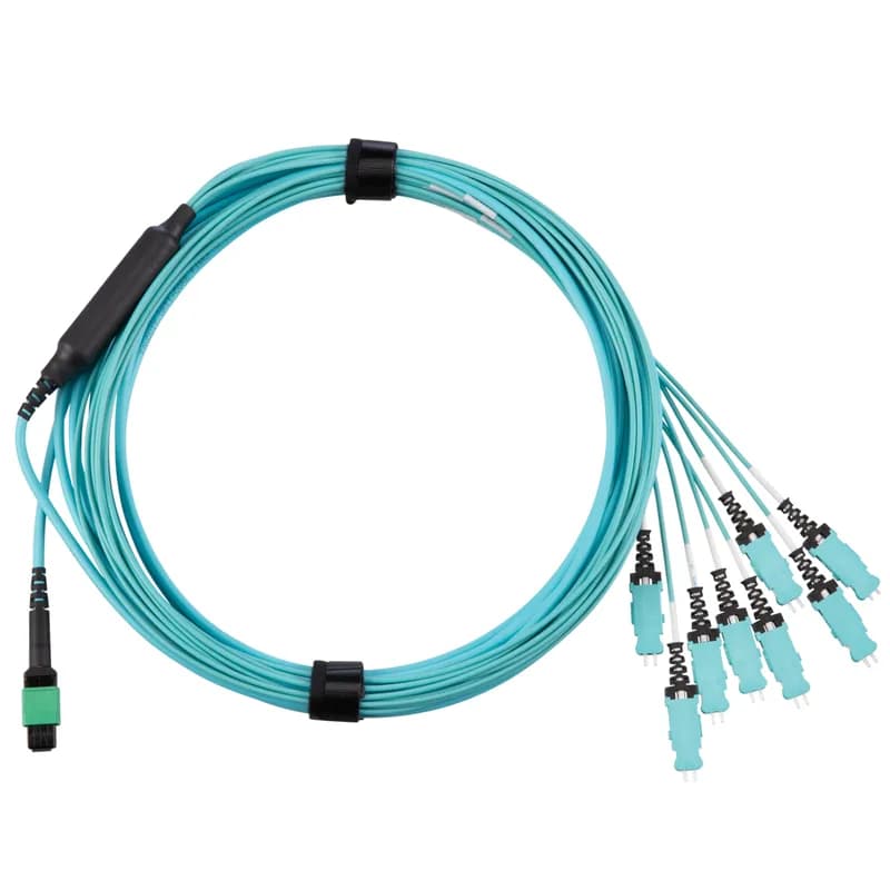 OM4+ 16F Harness, OFNP, MPO-16 Female to SN Duplex, 8-to-1 Polarity (U2), Opt IL - 19ft