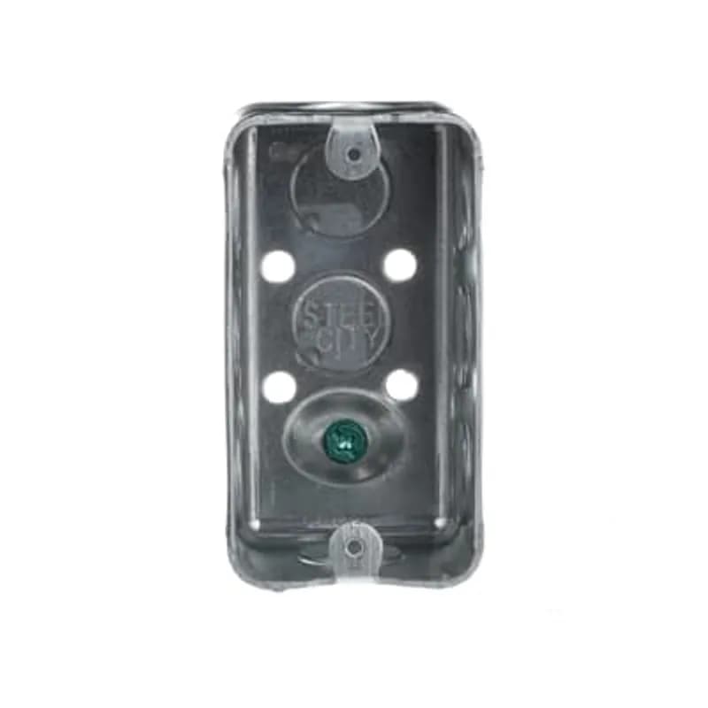 One Gang Utility Box, 13.0 Cubic Inches, 4 Inches Long x 2-1/8 Inches Wide x 1-7/8 Inches Deep, 1/2 Inch Knockouts, Pre-Galvanized Steel, Drawn Construction, with Ground Screw, For use with Conduit