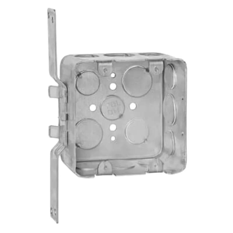 ABB - Installation Products 2G4DV 1/2 3/4 - Two-Gang Drawn Style Outlet Box, 45 Cubic Inches, 4 Inches Square x 2-1/8 Inches Deep, Welded Construction with 1/2 Inch and 3/4 Inch Eccentric Knockouts and Ground Bump, Pre-Galvanized Steel, with CV Bracket Recessed 7/8 Inches, For use with Conduit