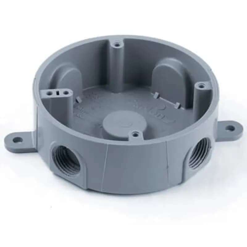 Round Weatherproof T-Box, Volume 13.5 Cubic Inches, Diameter 4.93 Inches, Depth 1.50 Inches, Cable Entry Size 1/2 Inch, Material PVC, Color Gray, Pack of 10