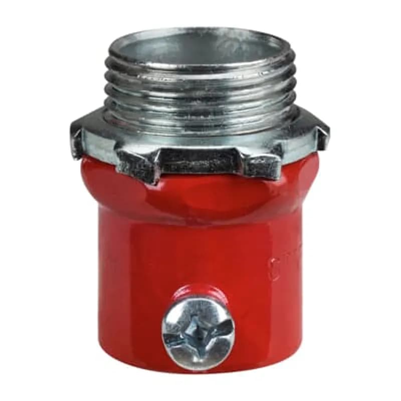 ABB - Installation Products TC721A-FA - Set Screw Connector, Insulated and Concrete Tight, Conduit Size 1/2 Inch, Material Zinc Plated Steel, Color Red, For Fire Alarm Applications