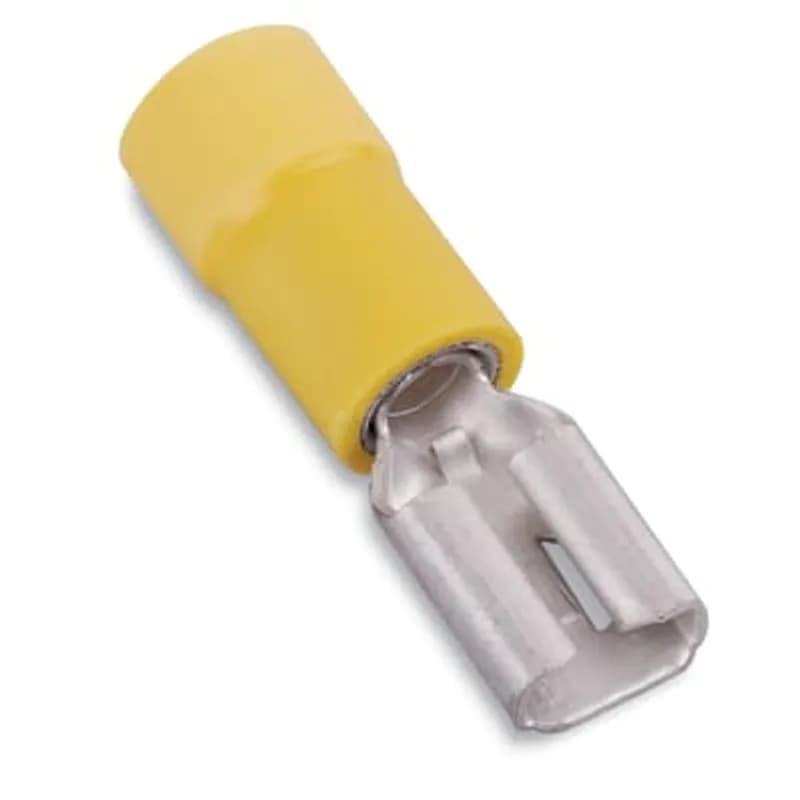 ABB - Installation Products RC257 - Vinyl Insulated Female Disconnect, Length 1.03 Inches, Width .29 Inches, Maximum Insulation .250, Tab Size .250x.032, Wire Range #12-#10 AWG, Color Yellow, Copper, Tin Plated, 500 Pack