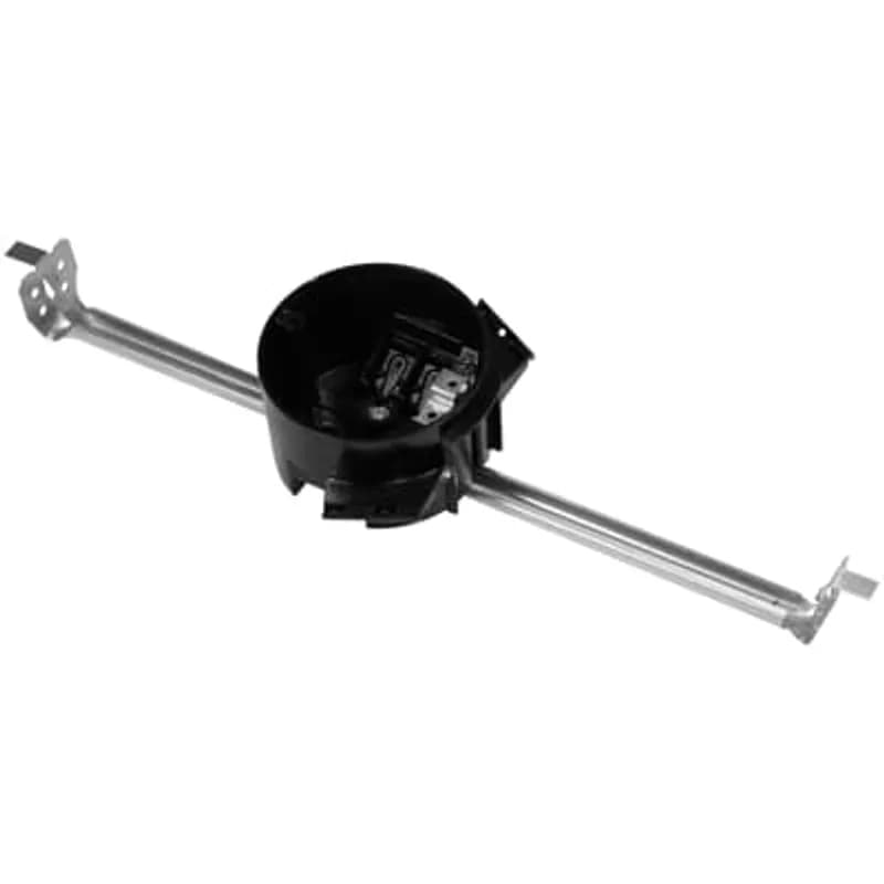 ABB - Installation Products 3R-16-BHGP - Round Ceiling/Fixture Outlet Box with Bar Hanger, Volume 16 Inches, Diameter 3-1/2 Inches, Depth 2-1/4 Inches, Color Black, Material Polycarbonate, Mounting Means Adjustable 16 Inch Bar Hanger and Cable Strap and Ground Plate