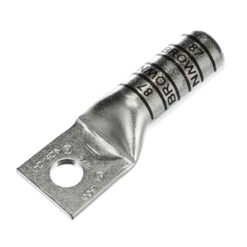 ABB - Installation Products 54919BE - Copper One-Hole Lug, Long Barrel, Blind End, Max 35kV, Wire Size 500 kcmil, 5/8 Inch Bolt Size, Tin Plated, Die code 87, Die Color Code Brown