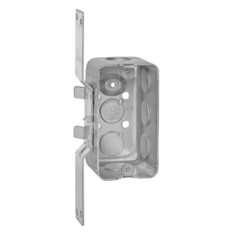 ABB - Installation Products 58371V12-12R - One Gang Utility Box, 14.5 Cubic Inches, 4 Inches Long x 2-1/8 Inches Wide x 2-1/8 Inches Deep, 1/2 Inch Knockouts, Pre-Galvanized Steel, Drawn Construction, Factory Provided Raised Ground Screw Location and CV Bracket Recessed 1/2 Inch, For use with Conduit, for Retail