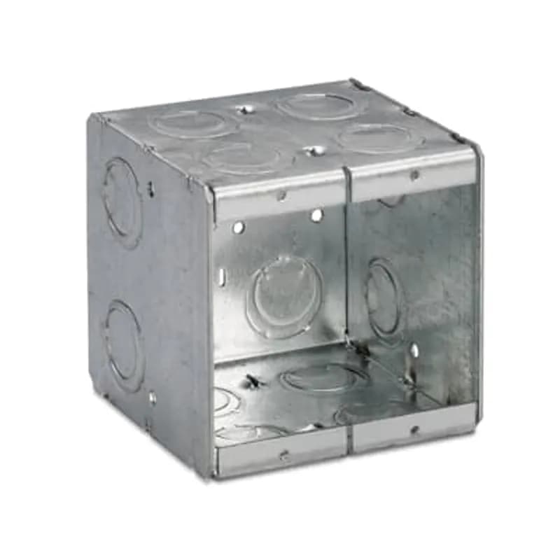ABB - Installation Products 2MB-P - Two Gang Masonry Box, 46.8 Cubic Inches, 3-3/4 Inches Long x 3-3/4 Inches Wide x 3-1/2 Inches Deep, 1/2 Inch and 3/4 Inch Concentric Knockouts, Galvanized Steel, Welded Construction, with #12 AWG Solid Ground Wire Pigtail, For use with Conduit
