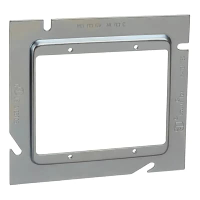 Two Gang Device Extension Ring, 3.0 Cubic Inches, 5 Inches Square x 1/4 Inch Raised, Pre-Galvanized Steel