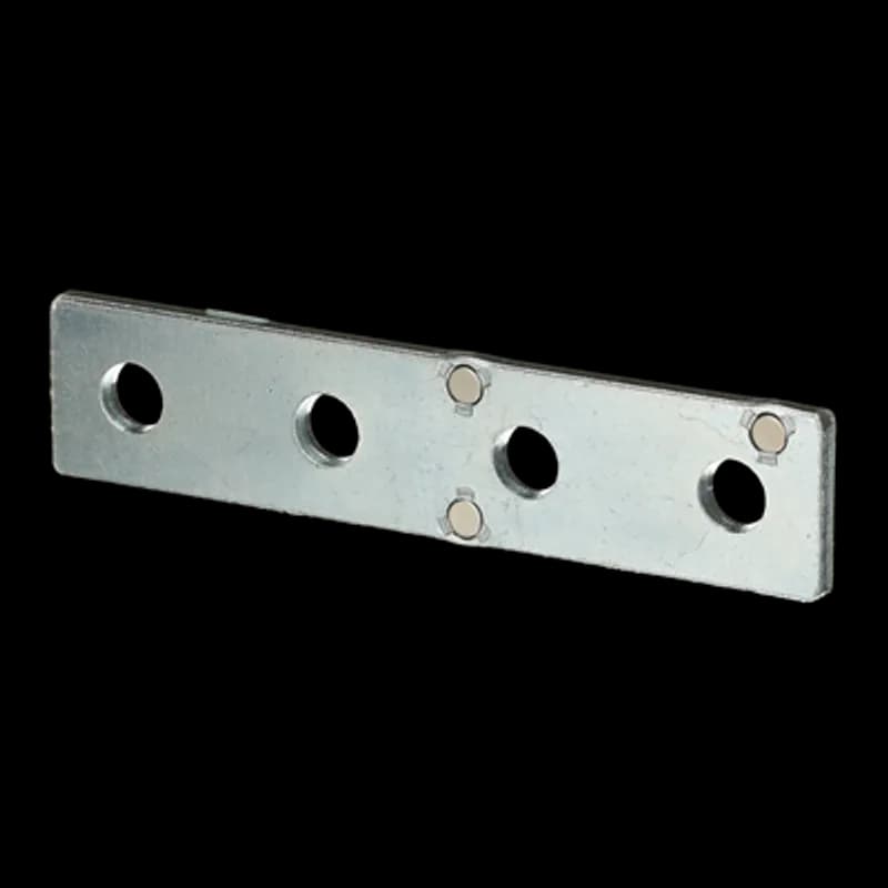 Plate with Magnets, Four Hole Splice, Length 7-1/4 Inch, Width 1-5/8 Inch, Hole Diameter 9/16 Inch, Electro-Galvanized Steel