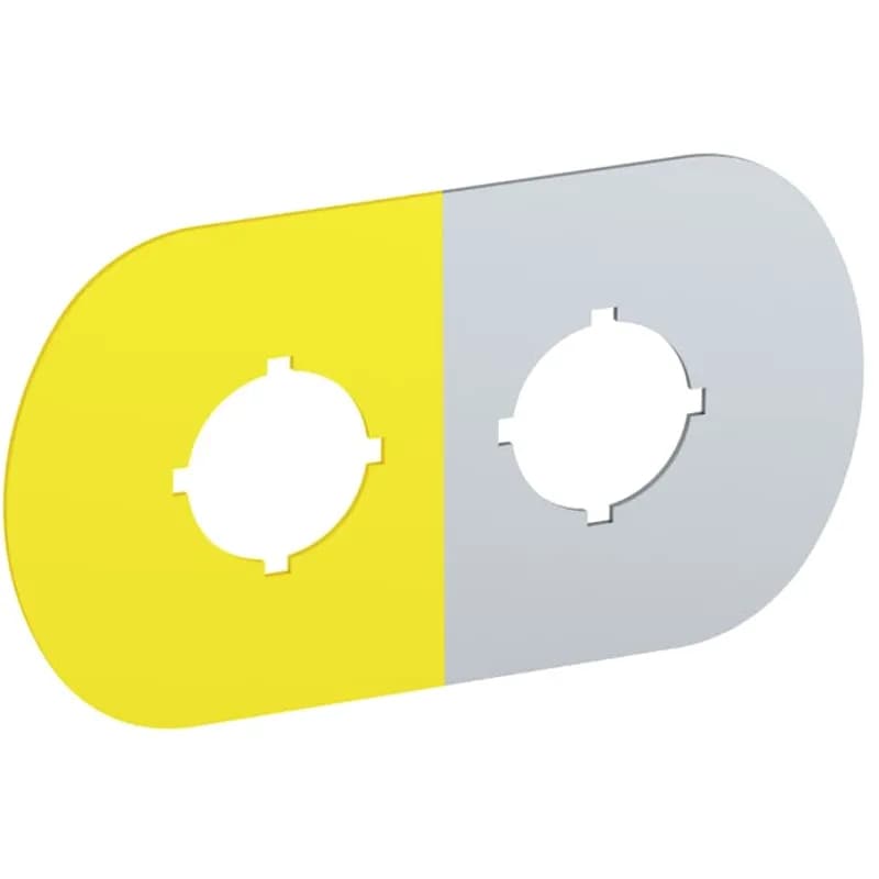 Two seat legend plate in silver-grey aluminum with 1 pos in yellow for plastic enclosure