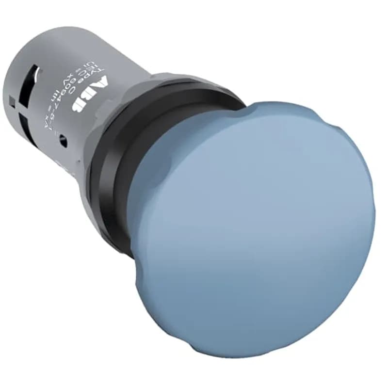 ABB - Electrification CPM3-10L-11 - Compact Mushroom Pushbutton - Momentary - Mushroom - Blue - Non-illuminated - Black Plastic - 1NO+1NC