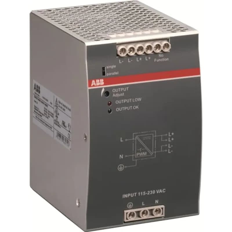 The CP-E 48/5.0 is a power supply from the CP-E range. The primary switch mode power supply offers a wide range input of 90-132 V AC, 180-264 V AC and 210-375 V DC, rated input voltage is 115 or 230 V AC (auto select). The rated output power is 240 W, rated output current is 5 A at an output voltage of 48 V DC. The output voltage is adjustable within a range of 47 to 56 V DC. The power supply provides an U/I output characteristic. In order to increase capacity, up to 3 units can be connected in parallel.