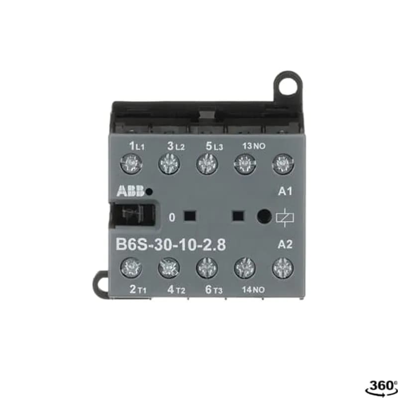 The B6S-30-10 mini contactor is a compact 3 pole contactor with 1 auxiliary contact and screw terminals. They are ideally suited for applications where reliability is a must and space is at a premium. Mini contactors are used in residential buldings, commercial buildings and industrial applications for the control of single or three-phase loads up to 4 kW (AC-3) and 20 A / 690 V (AC-1) or switching of control signals. Due to the low coil consumption, this device can be directly controlled by a PLC. Further features are the noiseless and hum-free coil, the integrated protective circuit with diodes and additional overvoltage protection, a switch position indication and the integrated possibility for rail or wall mounting.