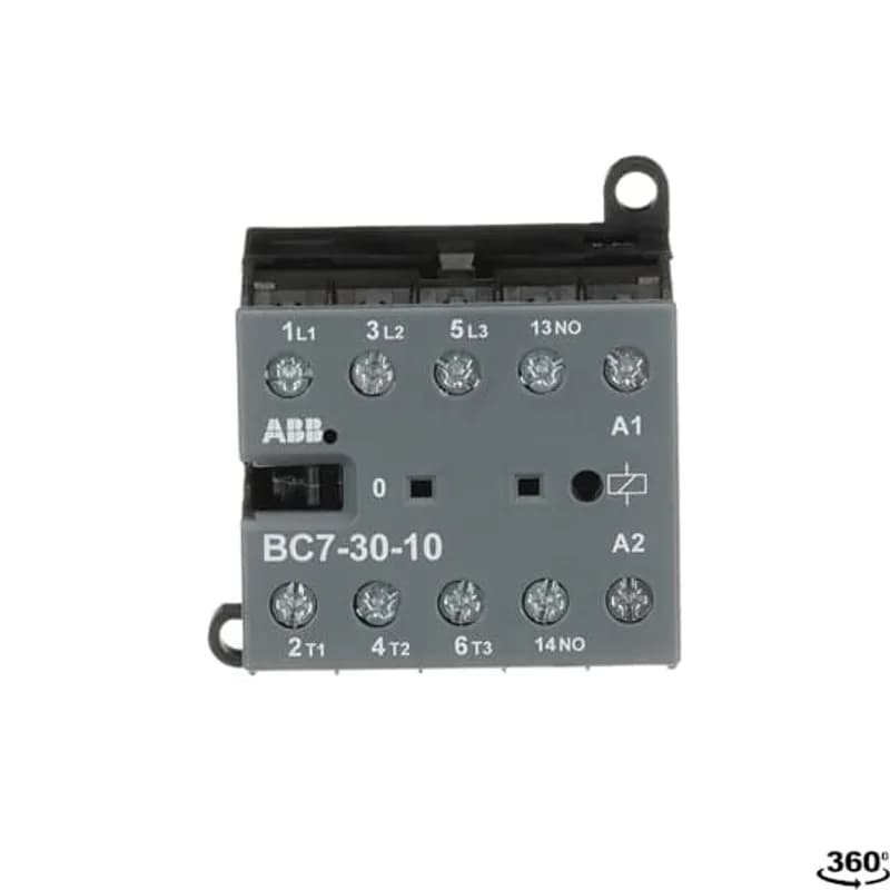 ABB - Electrification BC7-30-10-16 - The BC7-30-10 mini contactor is a compact 3 pole contactor with 1 auxiliary contact and screw terminals. They are ideally suited for applications where reliability is a must and space is at a premium. Mini contactors are used in residential buldings, commercial buildings and industrial applications for the control of single or three-phase loads up to 5.5 kW (AC-3) and 20 A / 690 V (AC-1) or switching of control signals. Further features are the noiseless and hum-free coil, a switch position indication and the integrated possibility for rail or wall mounting.