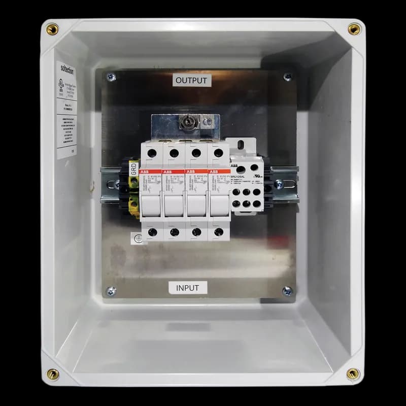 RF Solar Combiner Box, ungrounded, 11.32x9.32x5.39, 4 contacts, Fiberglass