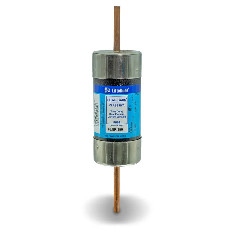 FLNR350 is a Class RK5 fuse with an ampere rating of 350 and knife-blade-style construction.
