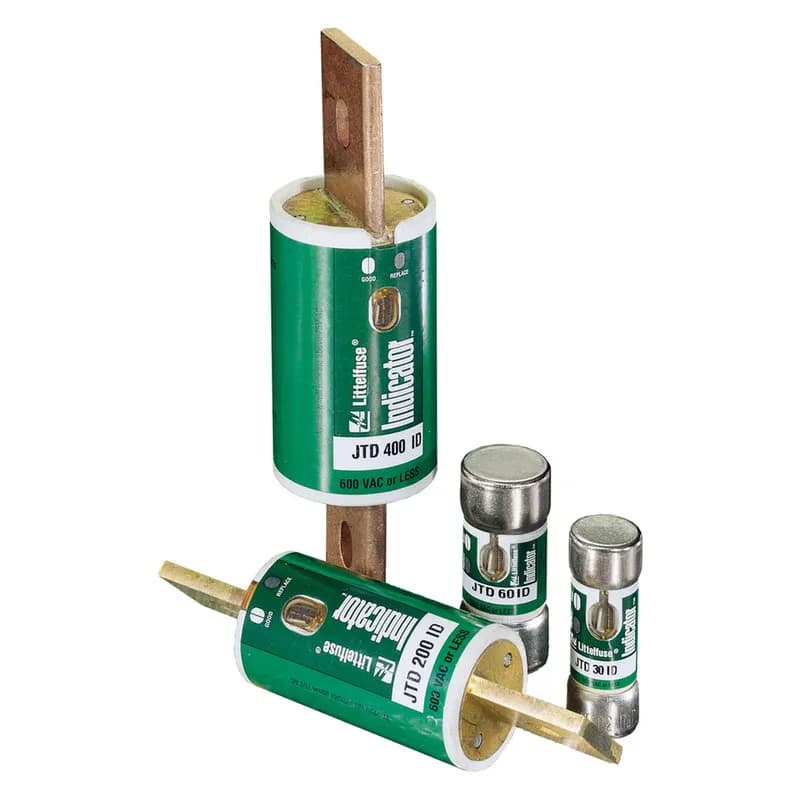 JTD040 is a Class J fuse with an ampere rating of 40 and cartridge-style construction.